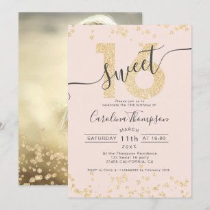 Chic gold Glitzer Konfetti rot Sweet 16 Foto Einladung