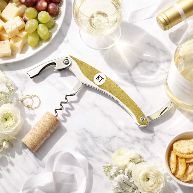 Chic Gold Glitzer-Korkenzieher mit Monogram Kellnermesser (Von Creator hochgeladen)