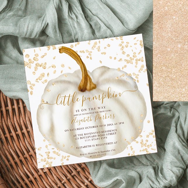 Chic gold Glitzer Kürbis Aquarelltuchdusche Einladung (Chic gold glitter pumpkin watercolor baby shower invitation)