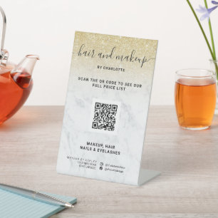 Chic Gold Glitzer Marmor Make-up Digital QR Preis Sockelschild