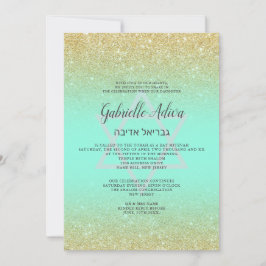 Chic Gold Glitzer Minze aquamarine Drehbuch Bat Mi Einladung