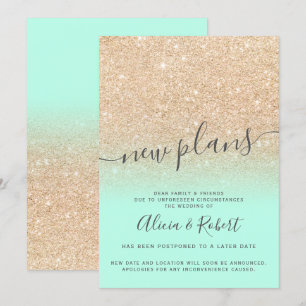 Chic Gold Glitzer Minze Grün verschoben neue Pläne Einladung