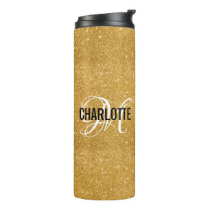 Chic gold Glitzer Monogramm Name Thermosbecher