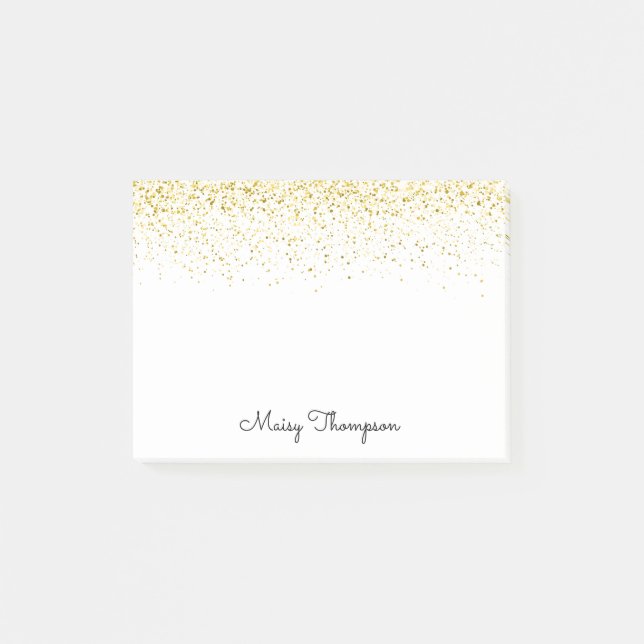 Chic Gold Glitzer Name Post-it Klebezettel (Vorderseite)