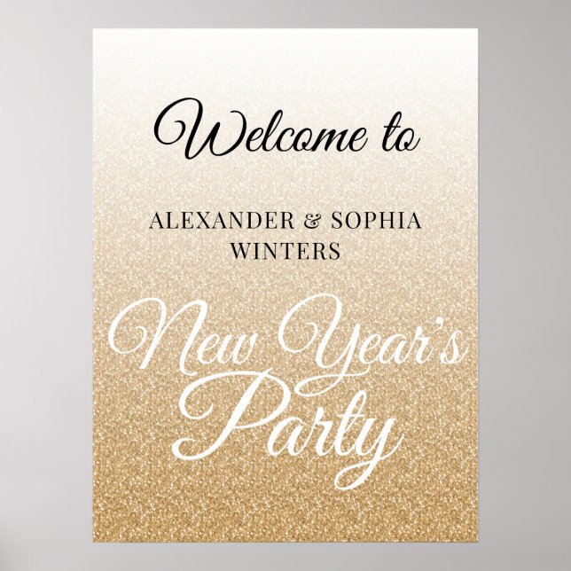 Chic Gold Glitzer New Years Party Willkommen Poster (Vorne)