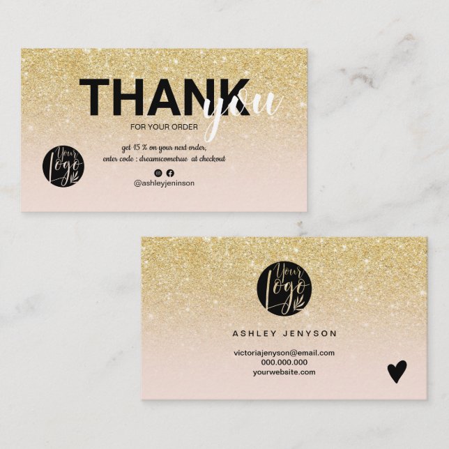 Chic gold Glitzer ombre coole Logo-Bestellung Viel Visitenkarte (Vorne/Hinten)
