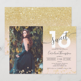 Chic gold Glitzer ombre Foto rot Sweet 16 Einladung
