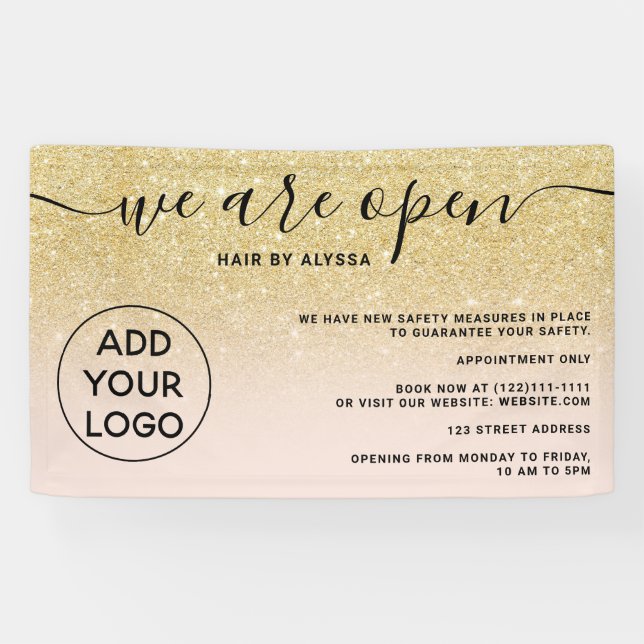 Chic gold Glitzer ombre Logo rot Rosa Wir sind off Banner (Horizontal)