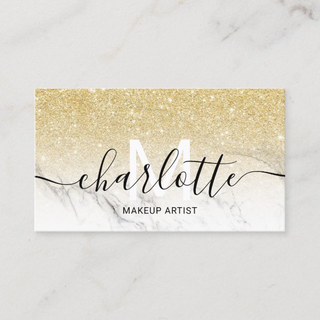 Chic gold Glitzer ombre Marmorname Makeup Logo Visitenkarte (Vorderseite)