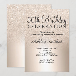 Chic gold Glitzer ombre metallic 50. Geburtstag Einladung