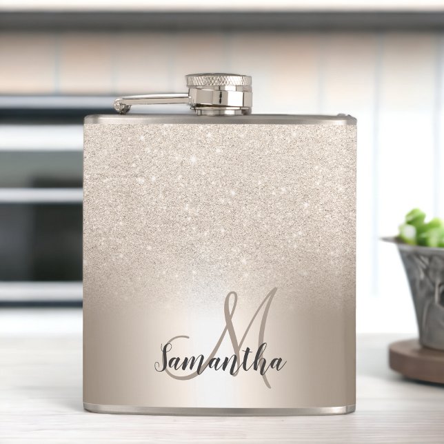 Chic gold Glitzer ombre Metallic-Folie Monogramm Flachmann (Chic gold glitter ombre metallic foil monogram flask)