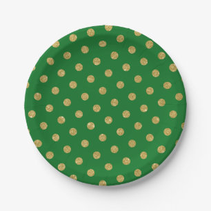 Chic Gold Glitzer Polka Dot Green Pappteller