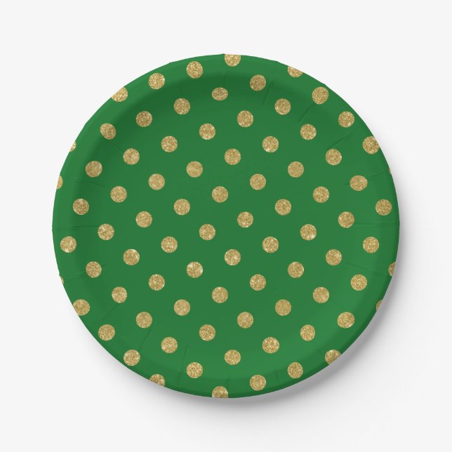 Chic Gold Glitzer Polka Dot Green Pappteller (Vorderseite)