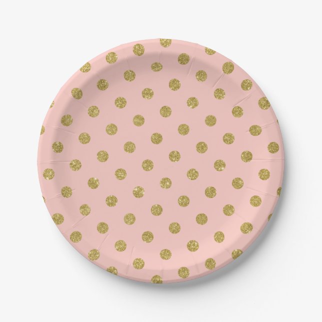 Chic Gold Glitzer Polka Dot Pink Blush Pappteller (Vorderseite)