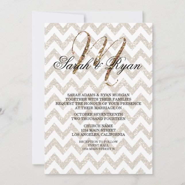 CHIC GOLD GLITZER PRINT WEDEDING INVITATION EINLADUNG (Vorderseite)