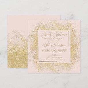 Chic gold Glitzer Rahmen chic Rosa Sweet 16 Einladung