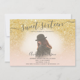 Chic gold Glitzer rot Rosa Girly Sweet 16 Foto Einladung