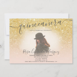 Chic gold Glitzer rot Rosa Quinceanera Foto Einladung