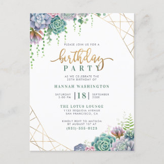 Chic Gold Glitzer Script Botanische Geburtstagspar Einladungspostkarte