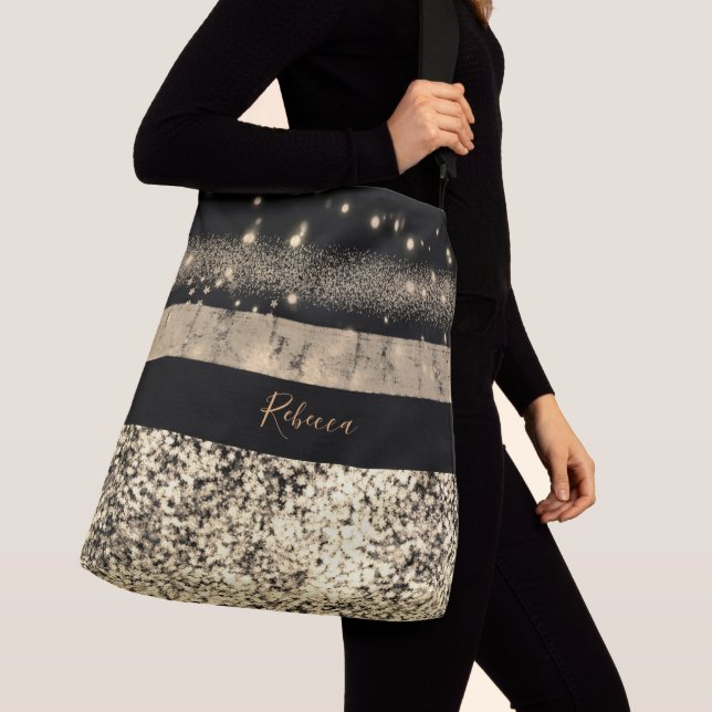 Chic Gold Glitzer Signature Monogram Tragetaschen Mit Langen Trägern (Von Nahem)