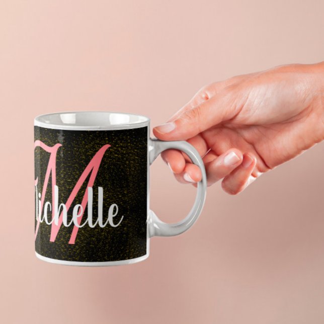 Chic Gold Glitzer Staubmuster rosa gürtelige Monog Kaffeetasse (Von Creator hochgeladen)