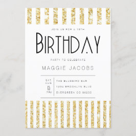 Chic Gold Glitzer Stripes Geburtstagsparty Einladung