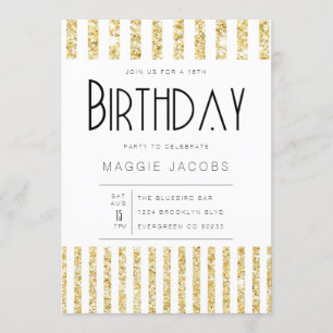 Chic Gold Glitzer Stripes Geburtstagsparty Einladung