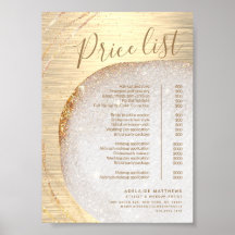 Chic Gold Glitzer Stylist Salon Preisliste Service