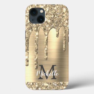 Chic Gold Glitzer Tropfen Monogram Pink Metal Case-Mate iPhone Hülle