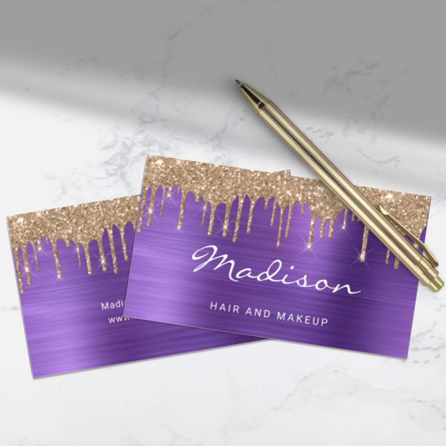 Chic Gold Glitzer Tropfens Stylist Visitenkarte (Chic Gold Glitter Drips Stylist Business Card)