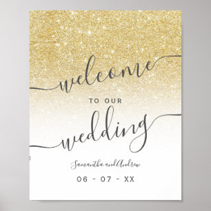 Chic Gold Glitzer White Script willkommen Hochzeit Poster