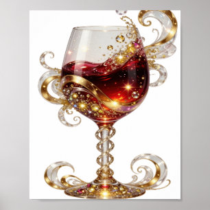 Chic Gold GLOWING WINE GLASS Druck Poster