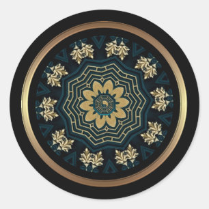 Chic Gold & Green Asian Style 2 Runder Aufkleber