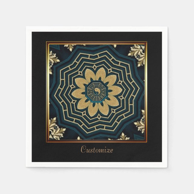 Chic Gold & Green Asian Style 2 Serviette (Vorderseite)