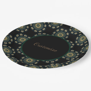 Chic Gold & Green Asian Style Muster Pappteller