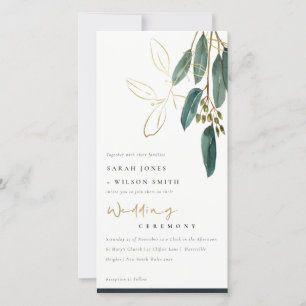 CHIC GOLD GREEN EUCALYPTUS FOLIAGE WEDING INVITE DANKESKARTE