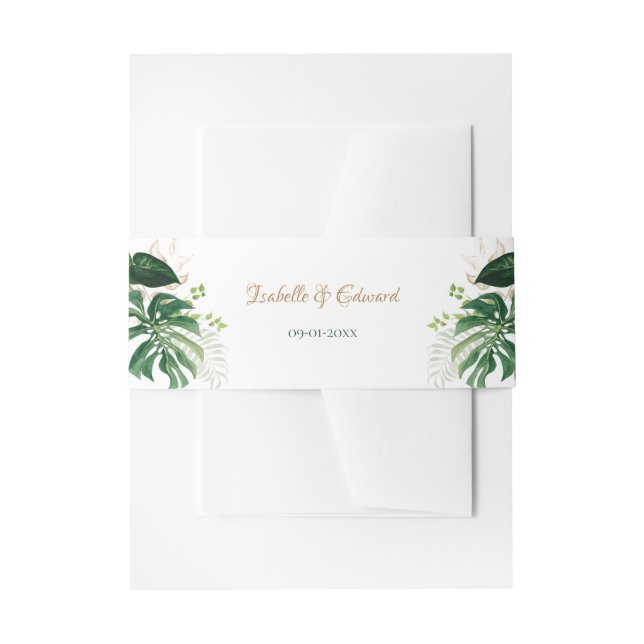 Chic Gold & Green Tropical Monstera Blätter Hochze Einladungsbanderole (Vorderseite Beispiel)