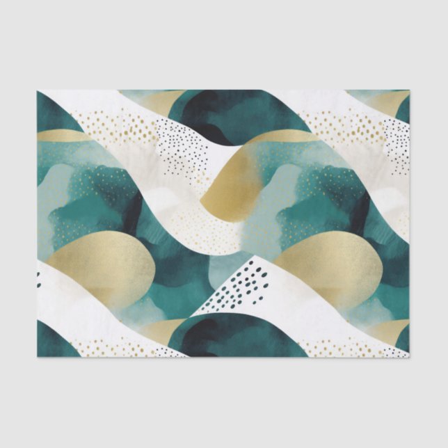 Chic Gold Green White Abstrakt Seidenpapier (Vorderseite)