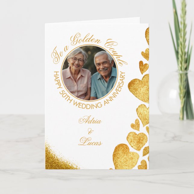 Chic Gold Heart 50. Hochzeitstag Karte (Vorderseite)
