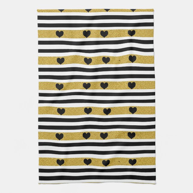 Chic Gold Heart Monochrome Muster Geschirrtuch (Vertikal)