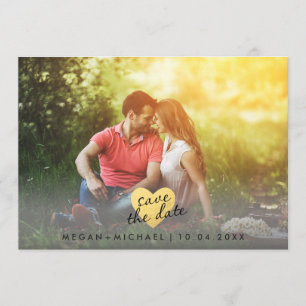 Chic Gold Heart Save the Date Fotokarte