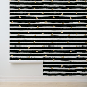 Chic Gold Hearts Black Lines Room Tapete