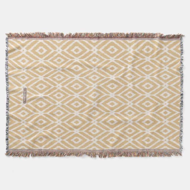 Chic Gold Ikat Stamm Diamant Muster Decke (Vorderseite)