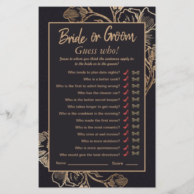 Chic Gold Imitate Metal Rose Brautparty Game (Vorderseite)