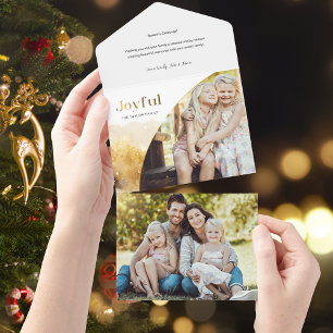 Chic Gold Joyful Script mit kurvem Foto All In One Einladung