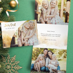 Chic Gold Joyful Script mit kurvem Foto Dreifach Gefaltete Urlaubskarte<br><div class="desc">Das schicke,  moderne Urlaubsdesign besticht durch ein schlankes,  individuelles "Joyful"-Skript im Goldgradientenstil mit einer einzigartigen geschwungenen Fotomodelle und einer subtilen goldenen Aquarelllandschaft. Die Panels verfügen über ergänzende Grafiken mit zusätzlichen Textfeldern und Bildvorlagen.</div>