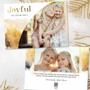 Chic Gold Joyful Script mit kurvem Foto Feiertagskarte
