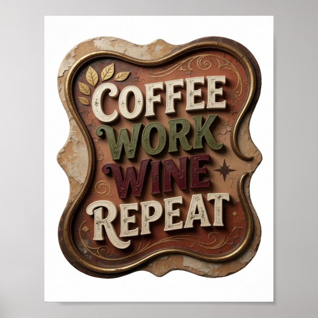 Chic Gold KAFFEE ARBEIT WEIN WIEDERHOLUNG Poster (Vorne)