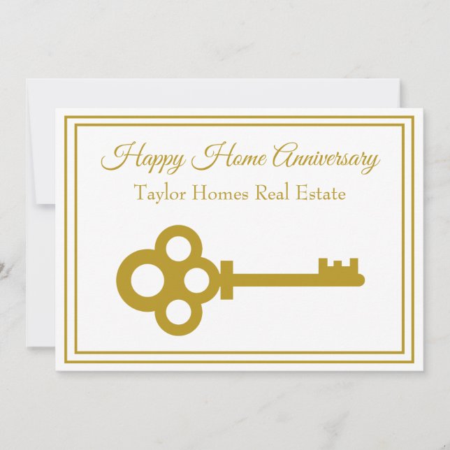 Chic Gold Key Real Anwesen Happy Zuhause Jubiläum Karte (Vorderseite)