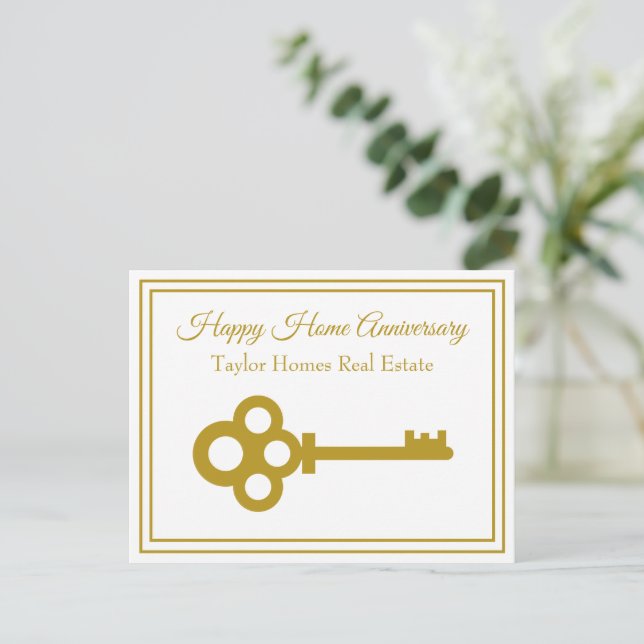 Chic Gold Key Real Anwesen Happy Zuhause Jubiläum Postkarte (Stehend Vorderseite)